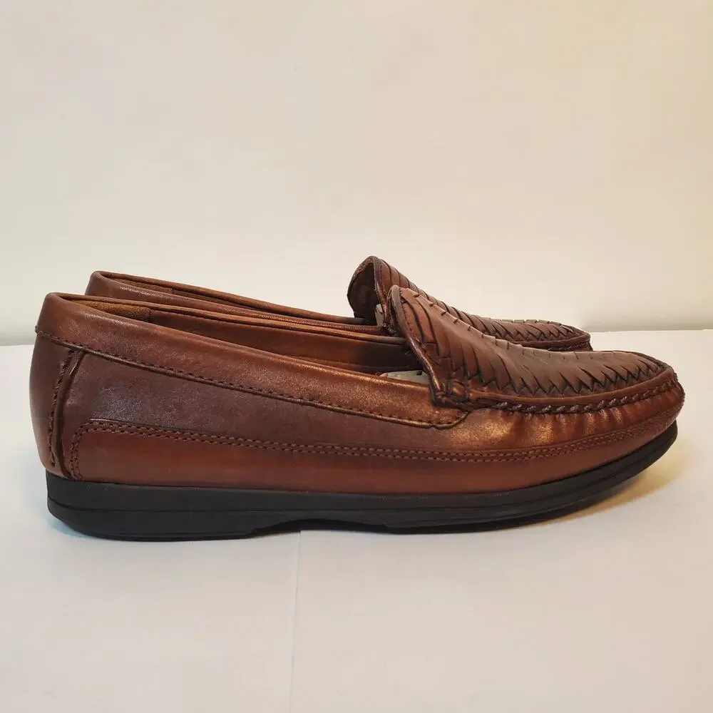 Dockers Mens SZ 12 D Brown Leather Loafers Woven Toebox Brazil 90-7358